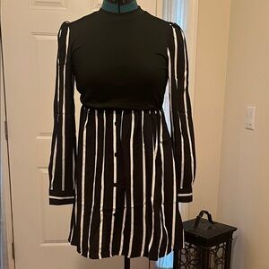 Elegant Black and White Striped Dress
